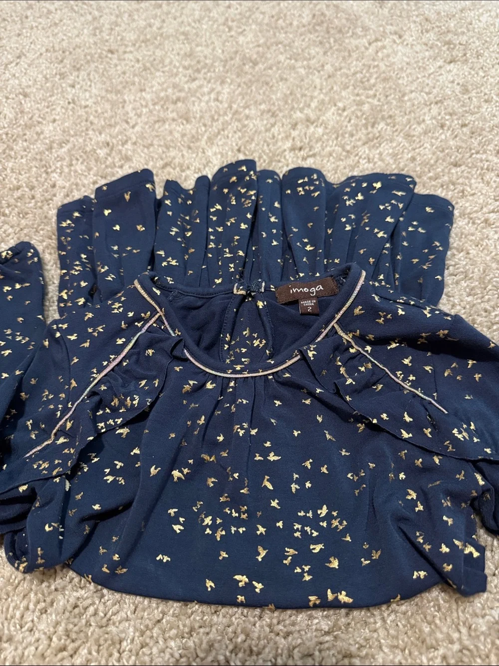 Imoga Navy Dress with Gold Accent Birds
